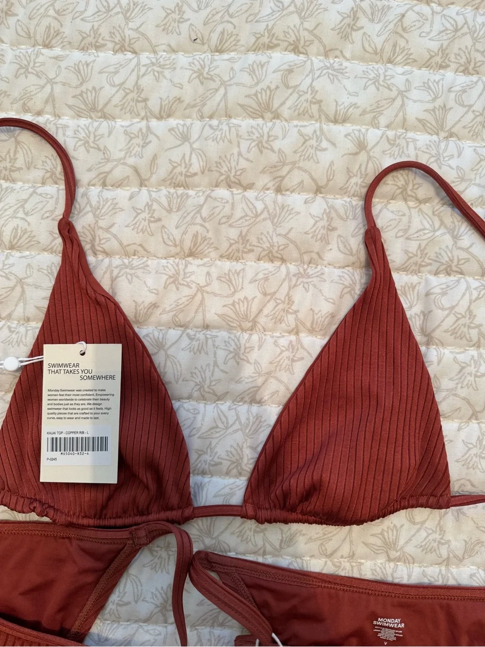 Monday Swimwear Ribbed Triangle Bikini Set in Rust